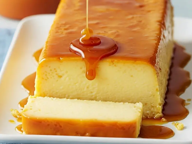 "Préparation du flan de coco : œufs, lait de coco et sucre dans un saladier, avec un moule prêt à être utilisé."