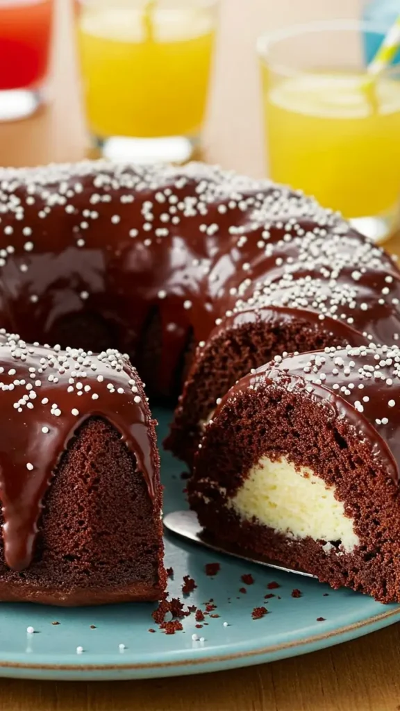 "Gâteau d'anniversaire facile servi sur une table festive, décoré de fruits frais, bougies allumées, et accompagné d'une part de gâteau et de boissons légères."