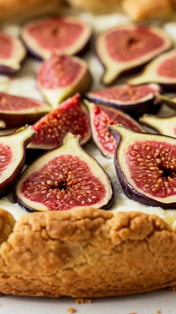 "Step-by-step process of making a fig tart: mixing ingredients, rolling dough, and assembling fig slices on the tart."