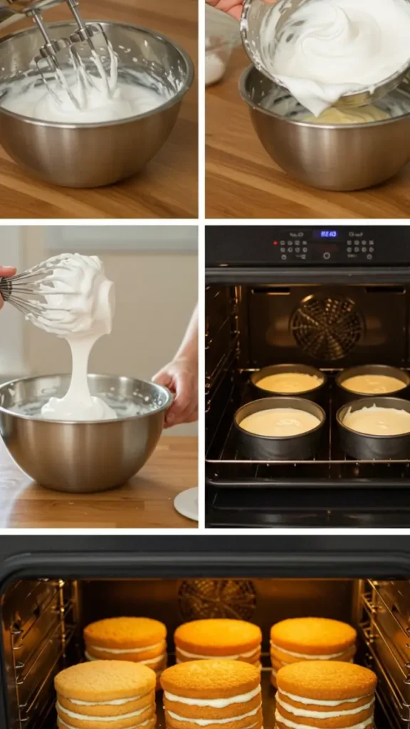 Préparation d’un gateau mariage étape par étape dans une cuisine lumineuse et ordonnée.
